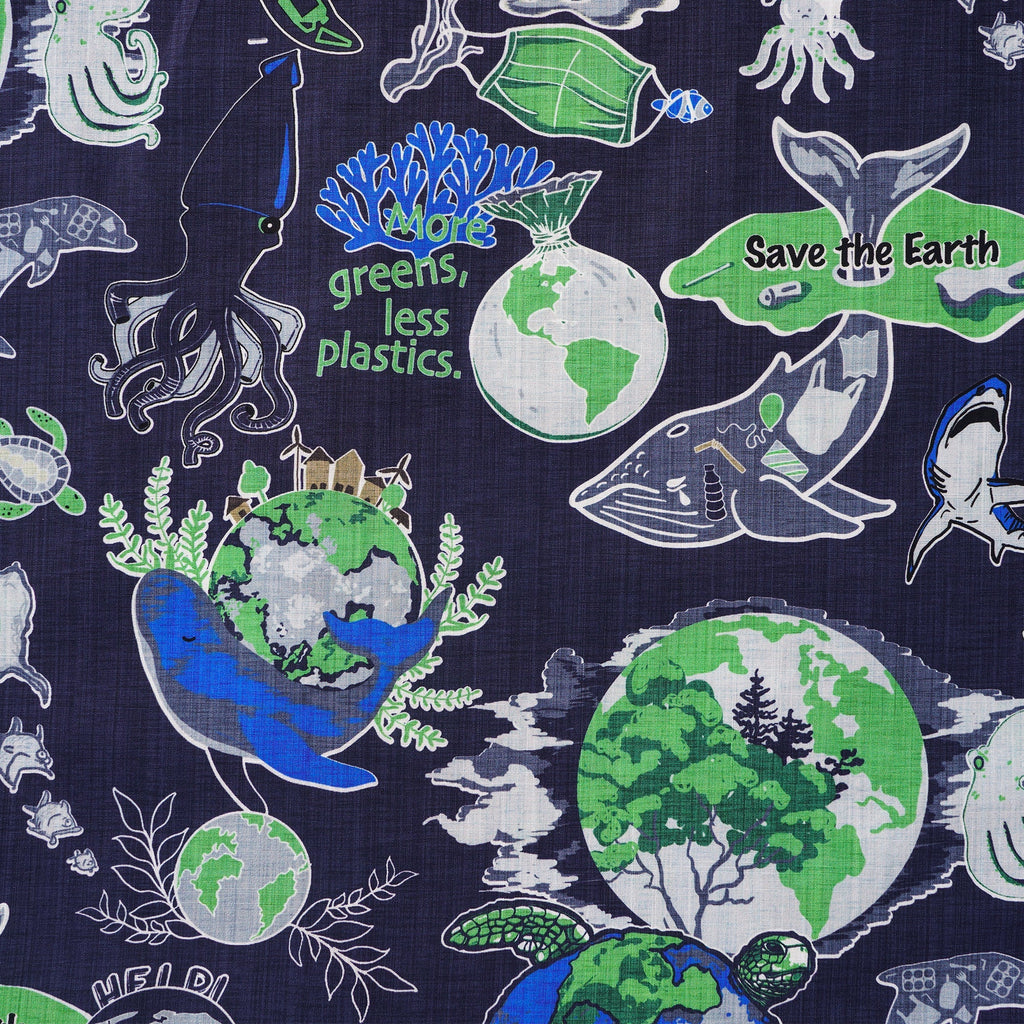 Men's Hawaiian Shirt Short Sleeve Button-down 100% Cotton Aloha Save Earth