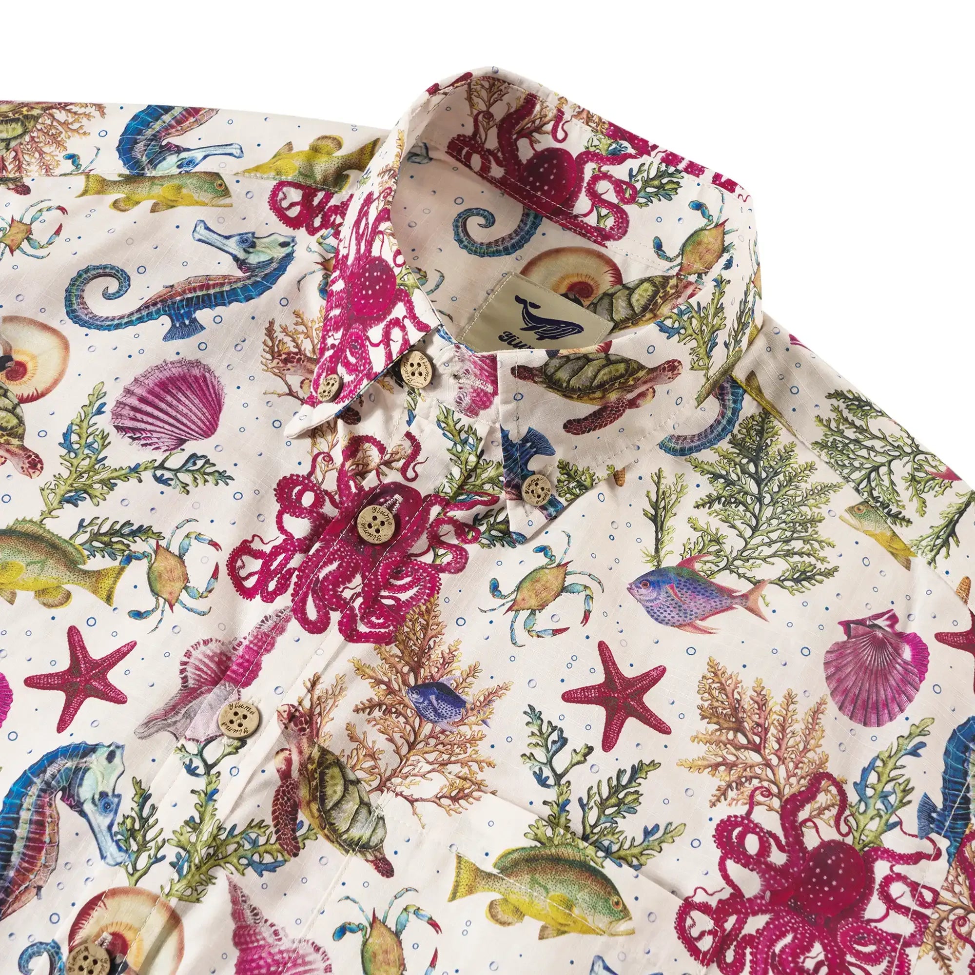 Yiume® Hawaiian Shirt For Men Shirt 100% Cotton Hawaiian Shirt Red Marine Life