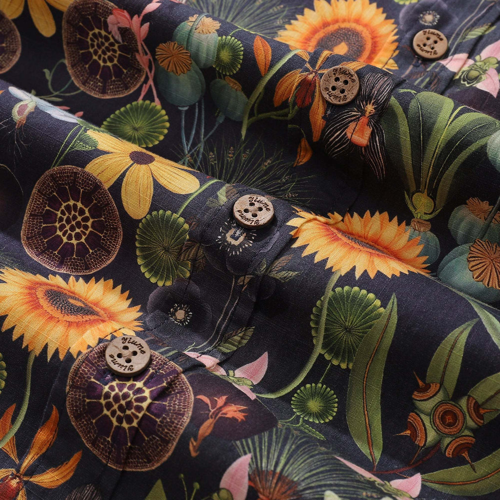 1930s Floral Hawaiian Shirt For Men Sunflower Shirt 100% Cotton Short Sleeve Button-down Dress Shirt