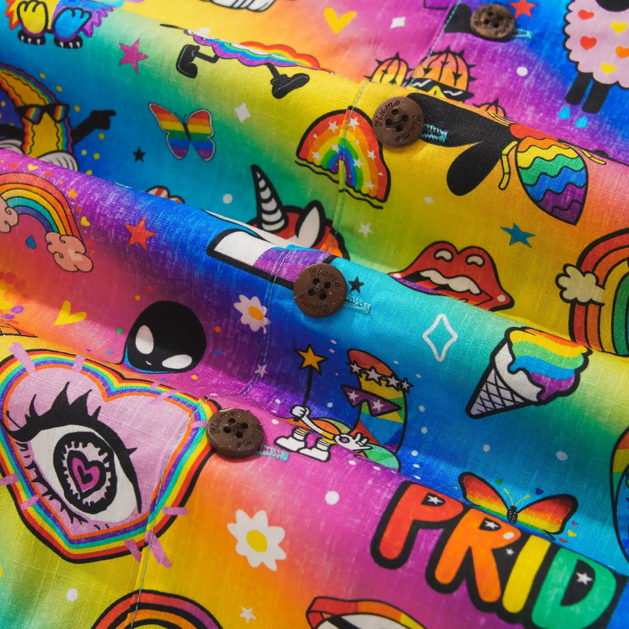 Men's Hawaiian Shirt Short Sleeve Camp Collar 100% Cotton Aloha Rainbow Pride Delight