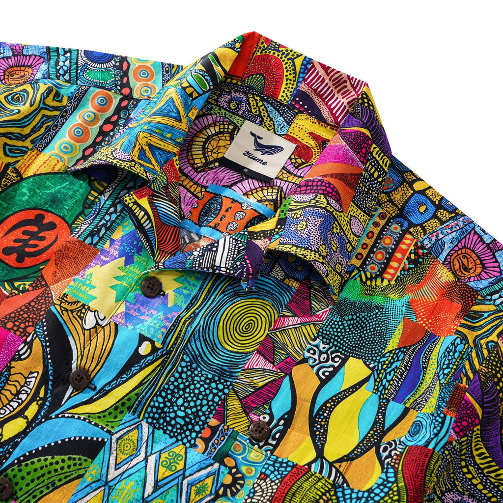 Men's Hawaiian Shirt African Print Shirt 100% Cotton Short Sleeve Camp Collar Aloha Savanna Rhythm