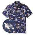 Men's Hawaiian Shirt Short Sleeve Button-down 100% Cotton Blue Aloha Happy sea turtles family navy blue By Annick