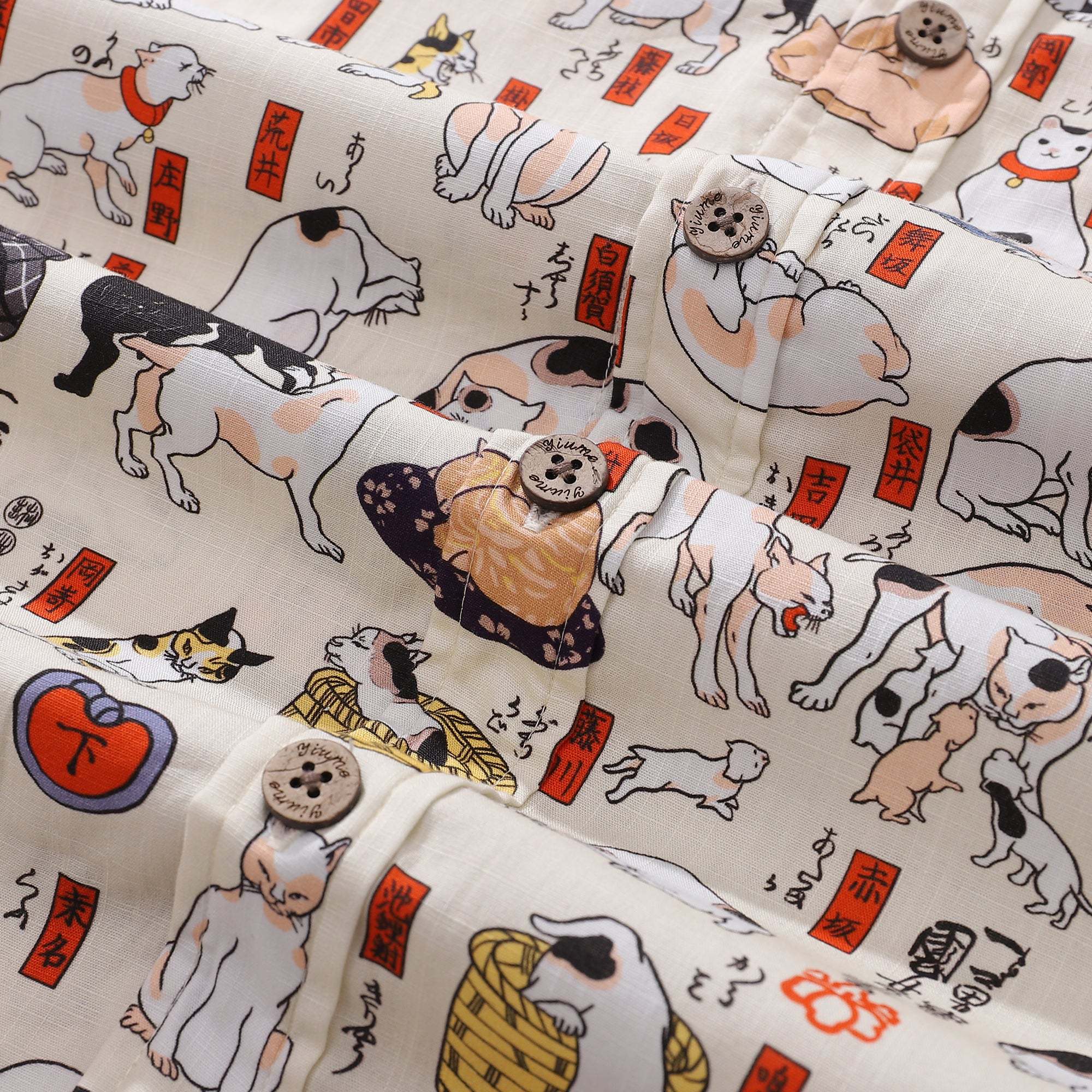 Cotton Hawaiian Shirt For Men Cat Button-down Shirt Short Sleeve Aloha Shirt Tokaido 53 Station Cats