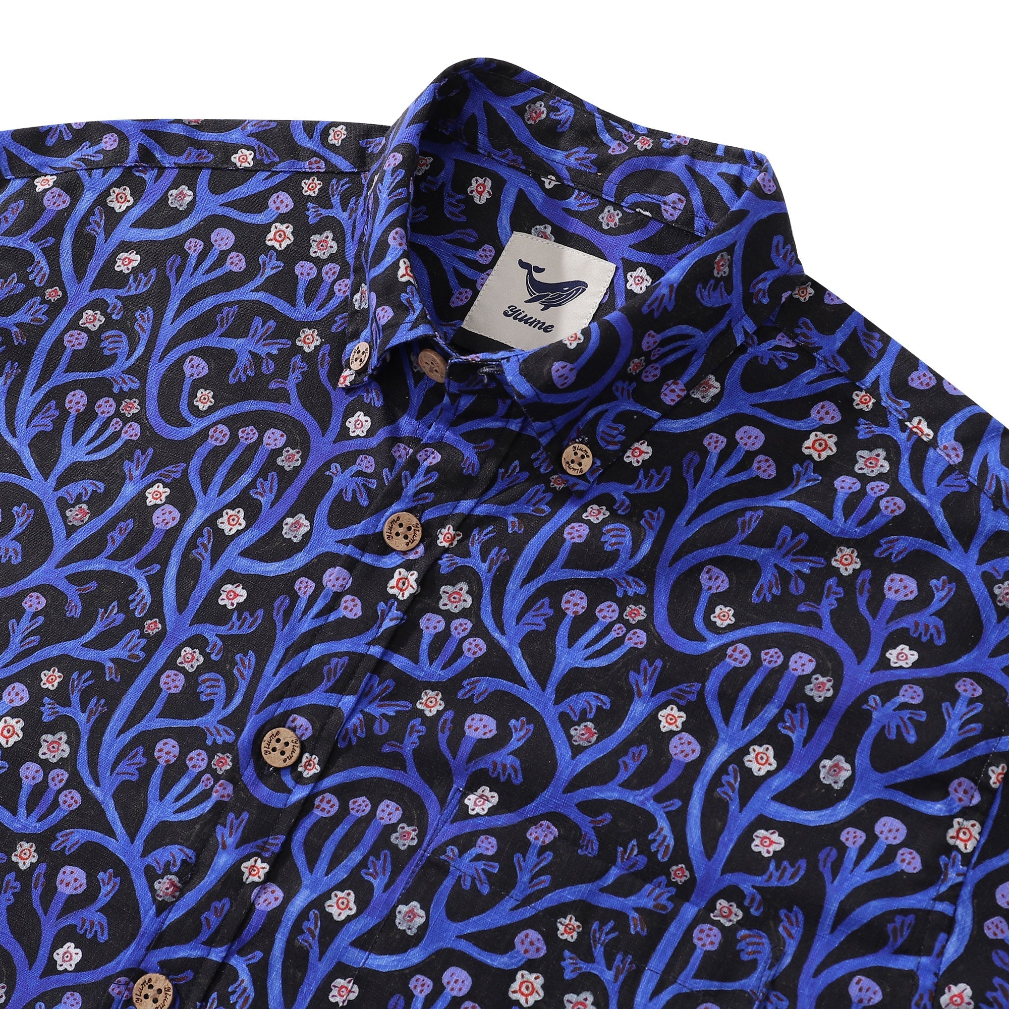 Men's Long Sleeve Hawaiian Shirt Midnight Garden Cotton Button-down Aloha Shirt Midnight Garden By Monika Forsberg