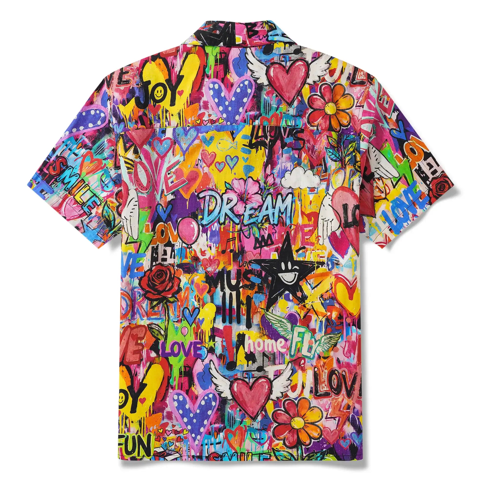 Men's Hawaiian Shirt Short Sleeve Camp Collar 100% Cotton Aloha Artistic Love Graffiti Fun