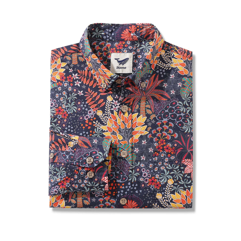 Men's Hawaiian Shirt Quirky Plants Print Cotton Button-down Long Sleeve Aloha Shirt Quirky Plants Long Sleeve Shirt