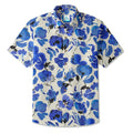 LeosWare® Men's Hawaiian Shirt Short Sleeve Button-up 100% Cotton Blue Aloha Ink Blue Florals