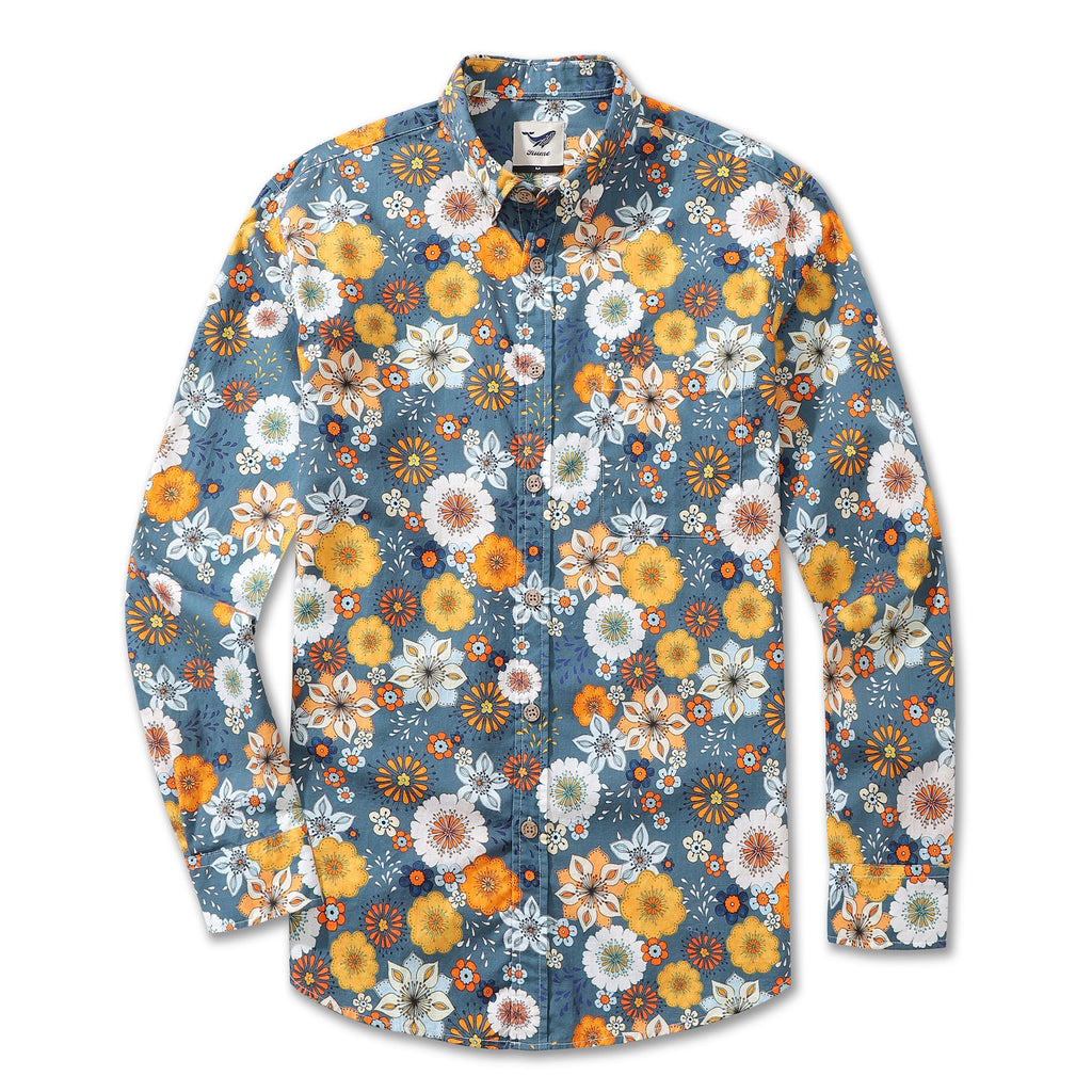 Men's Long Sleeve Hawaiian Shirt 60's Floral Print Cotton Button-down Aloha Shirt 60's Floral Print By Samantha O' Malley