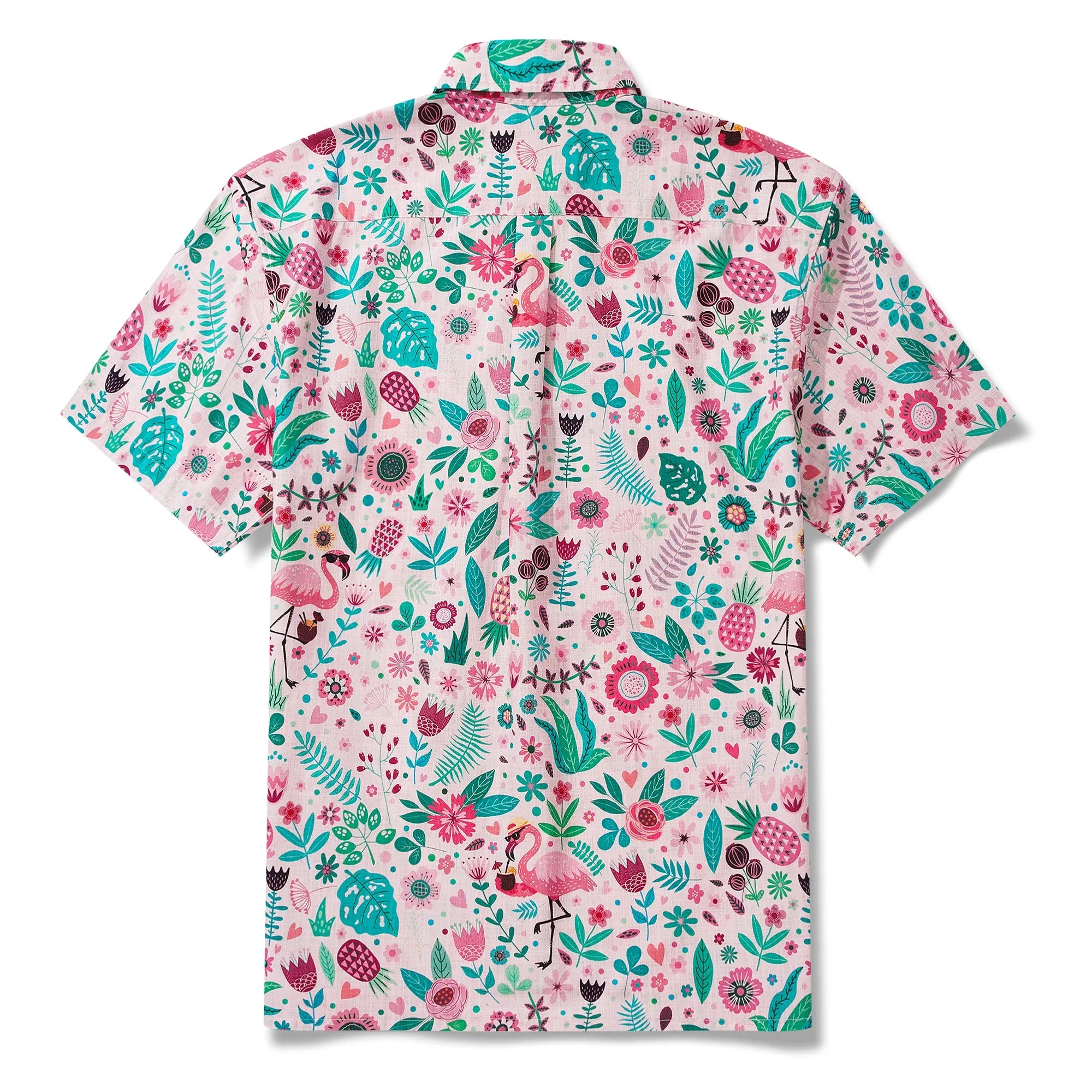 Men's Hawaiian Shirt Short Sleeve Button-down 100% Cotton Aloha Flamingo Petal Escape Flamingo