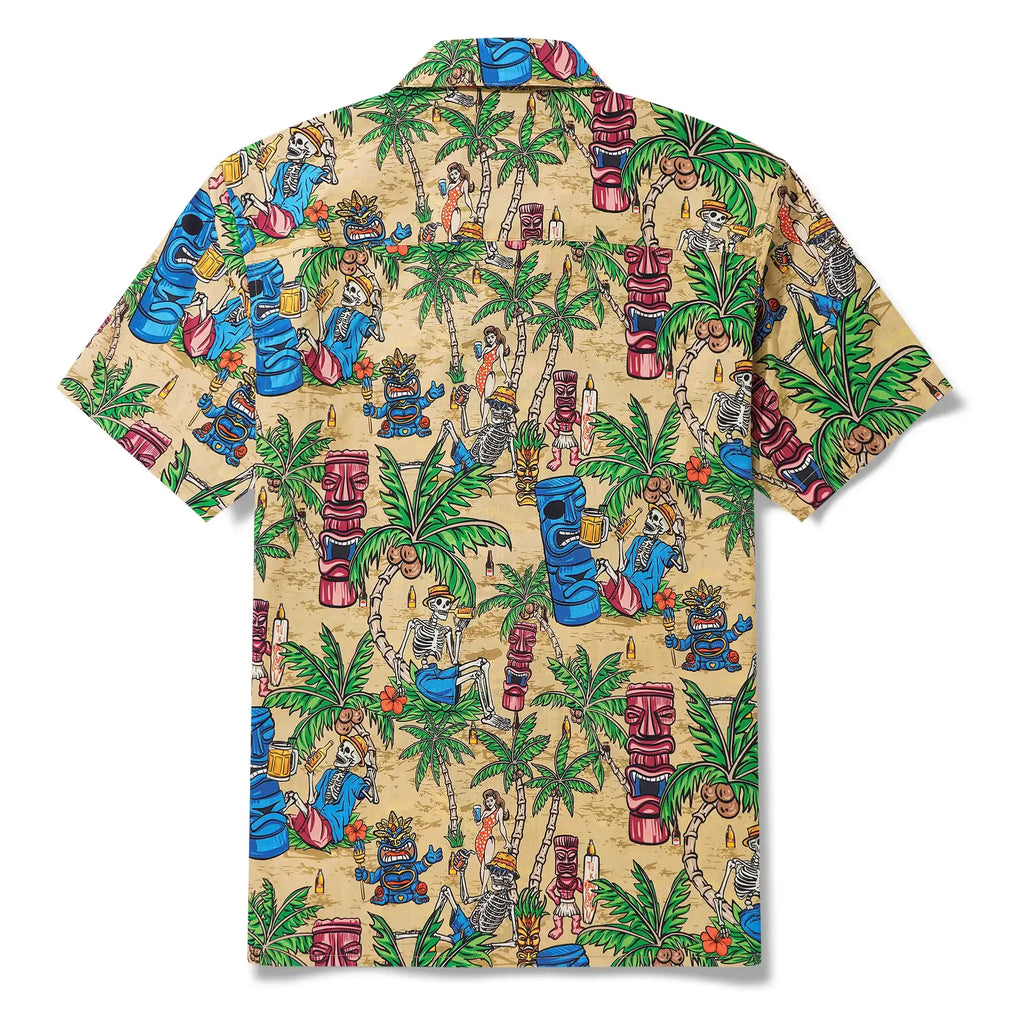 Men's Hawaiian Shirt Short Sleeve Camp Collar 100% Cotton Green Aloha Tiki Seaside Bash