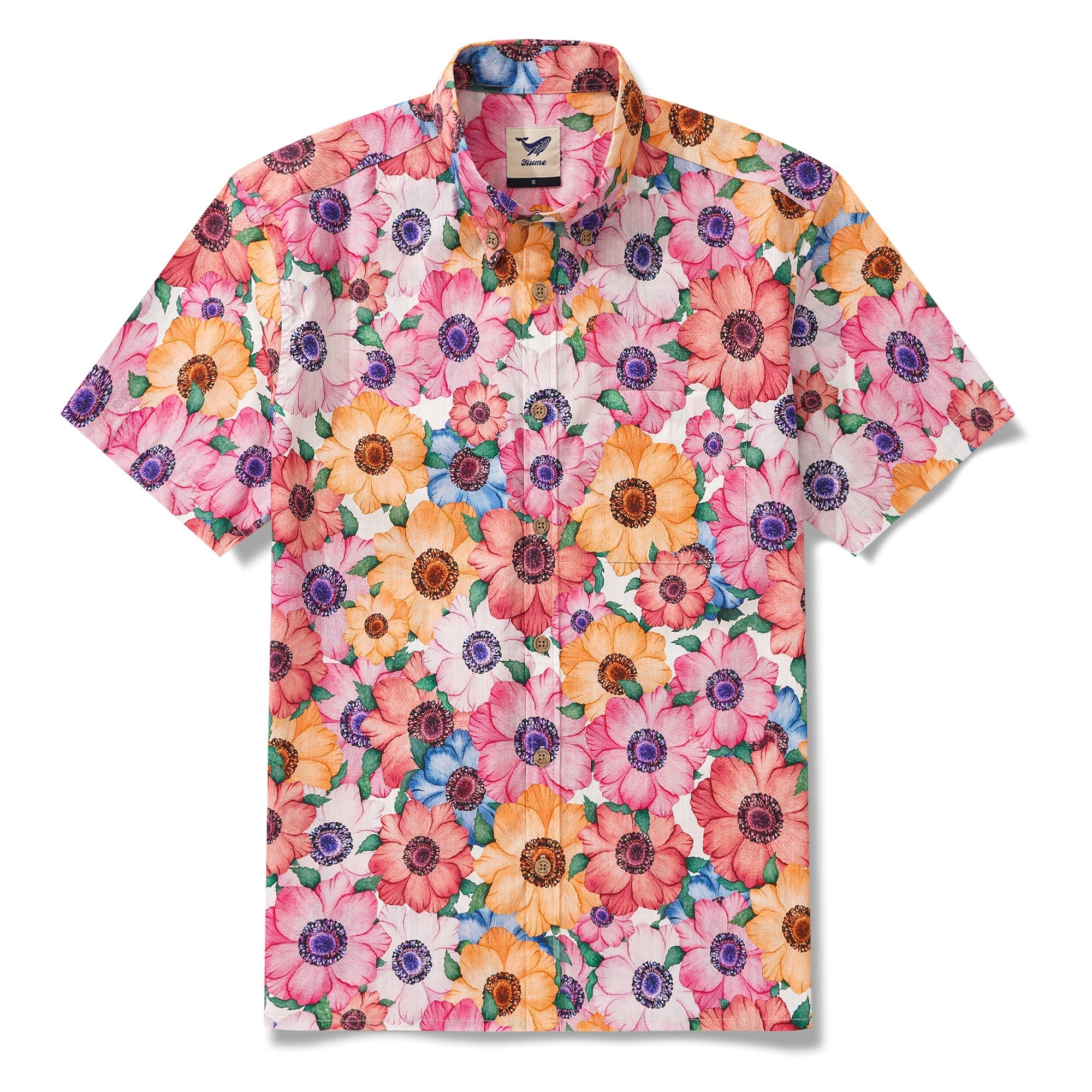 Men's Hawaiian Shirt Short Sleeve Button-down 100% Cotton Yellow Aloha Summer Lotus