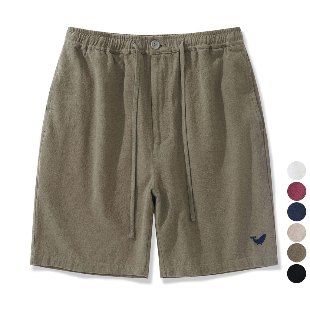 Mens Linen Shorts Mid-Rise Straight Bermuda 8-10 Inch 5-Pocket Shorts