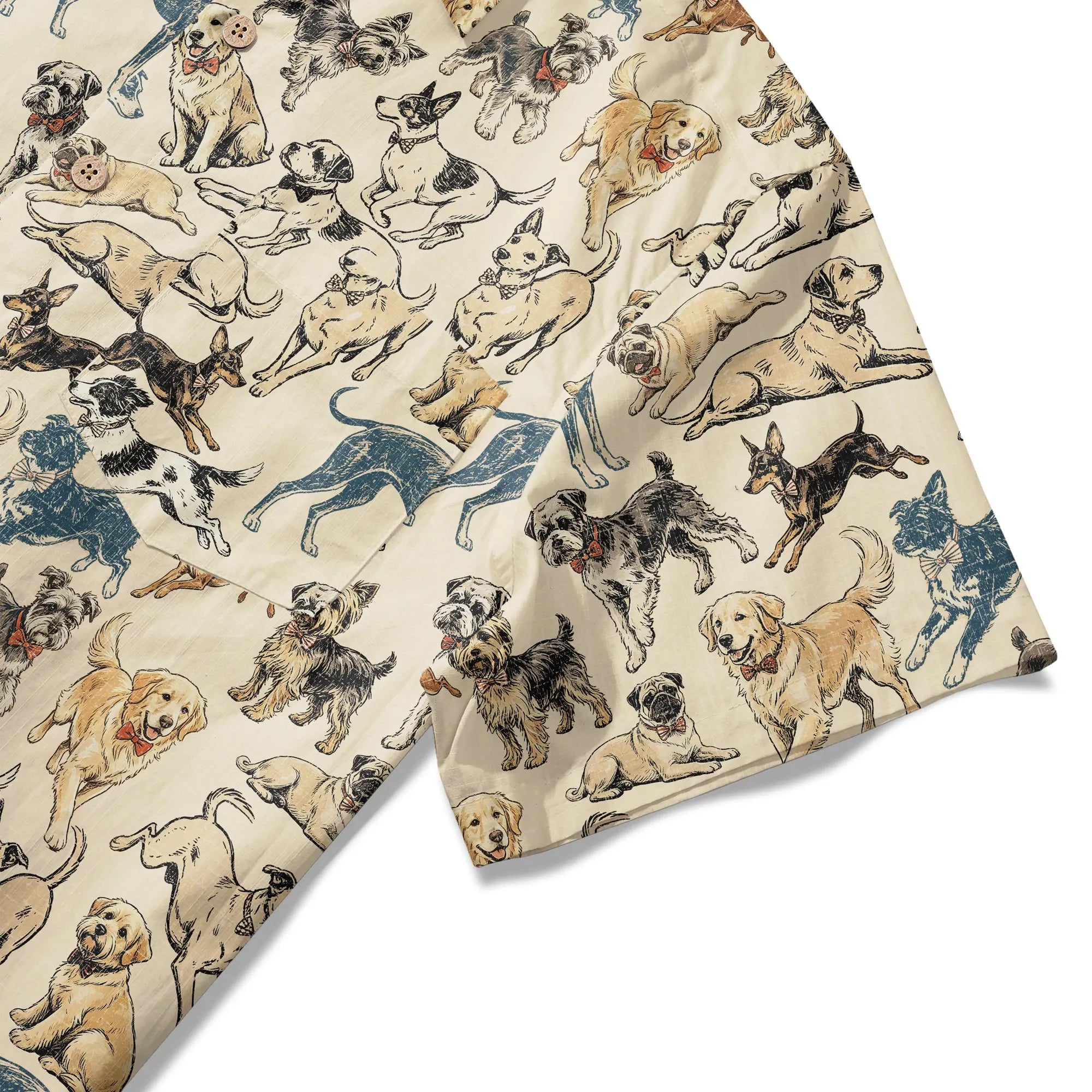 LeosWare® Dog Men's Hawaiian Shirt Short Sleeve Button-up 100% Cotton Yellow Aloha Dog Bow Tie Set