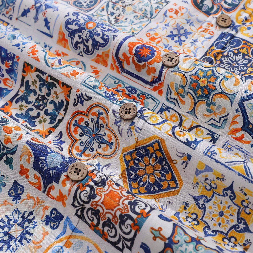 Sicilian Shirt Summer Hawaiian Shirt For Men Colorful Button-down Short Sleeve 100% Cotton Vintage Shirt Mediterranean Passion