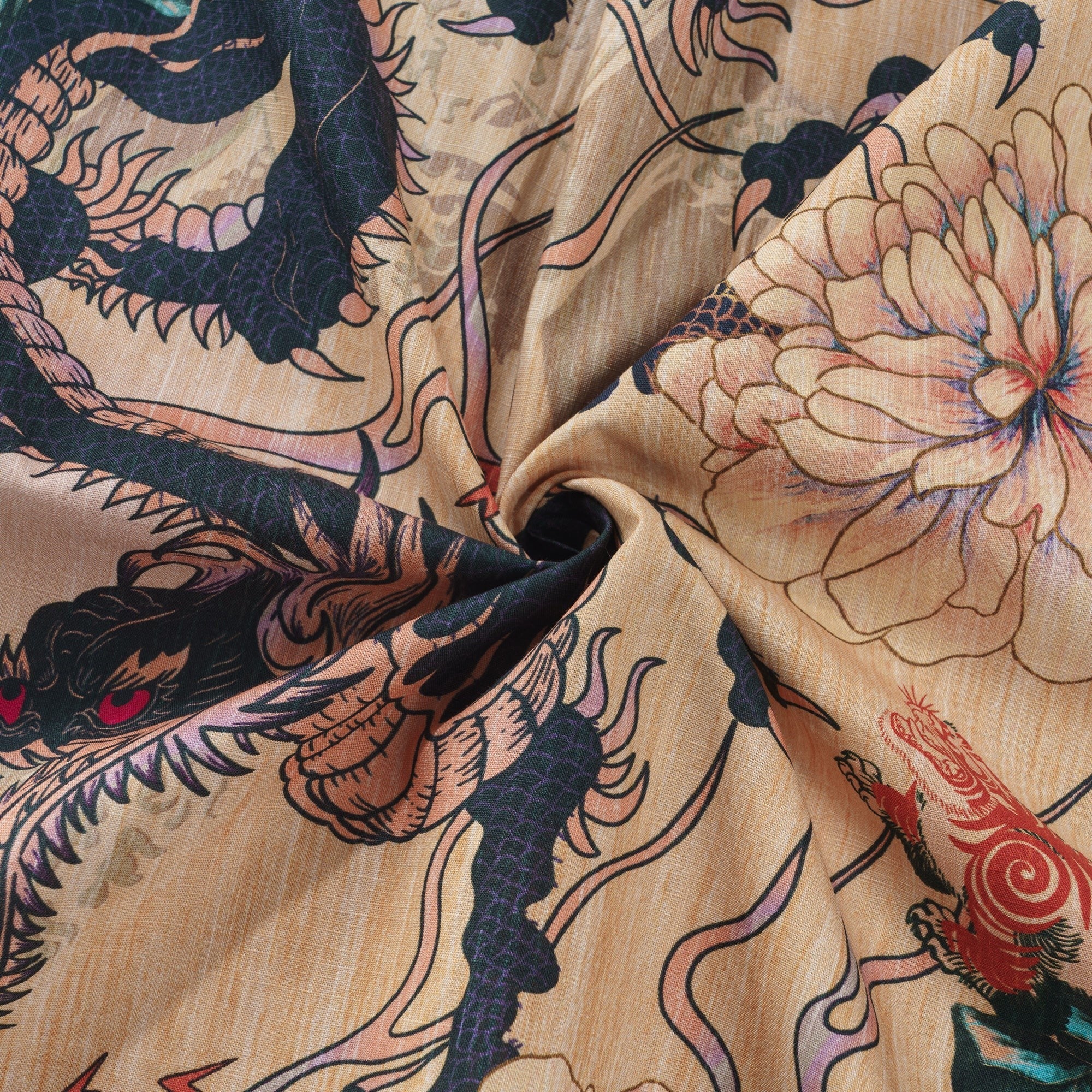 Dragon Shirt 100% Cotton Hawaiian Shirt Men's Short Sleeve Button-down Shirt Aloha Shirt Dragon Dance And Cherry Blossoms