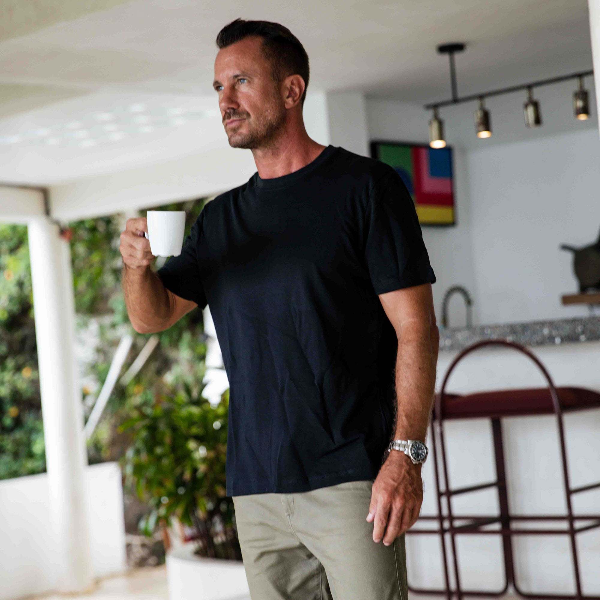Stain-proof Crew Neck Black Short Sleeve Basic Tee Shirt Stain-proof Basic Tee Black