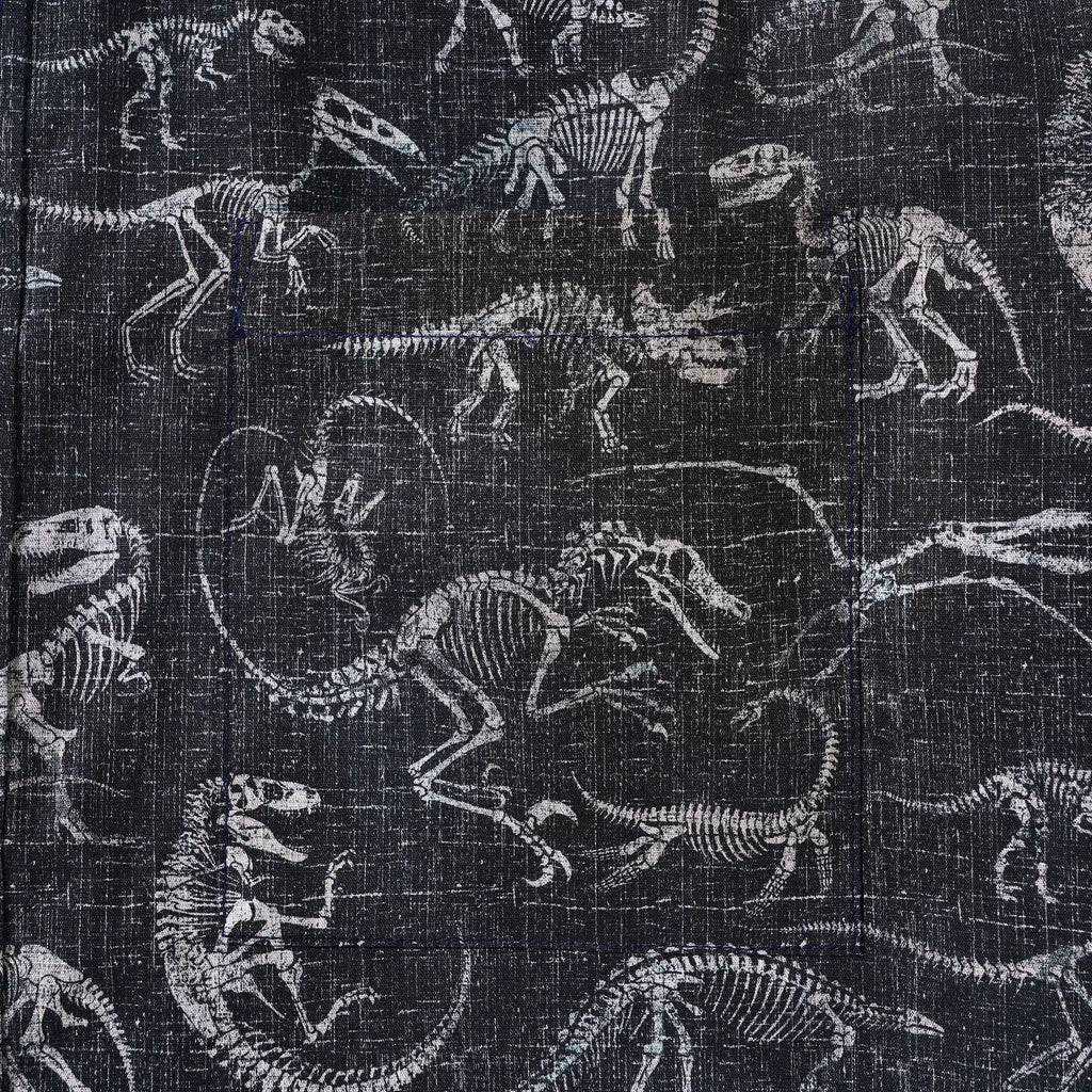 Men's Hawaiian Shirt Short Sleeve Button-down 100% Cotton Black Aloha Dinosaur Fossil Imprint