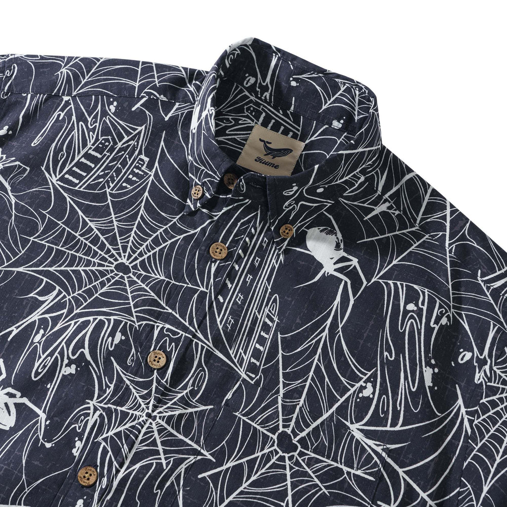 Halloween Gift The Hidden Hunter in the City 100% Cotton Men's Short Sleeve Button-down Shirt Aloha Hawaiian
