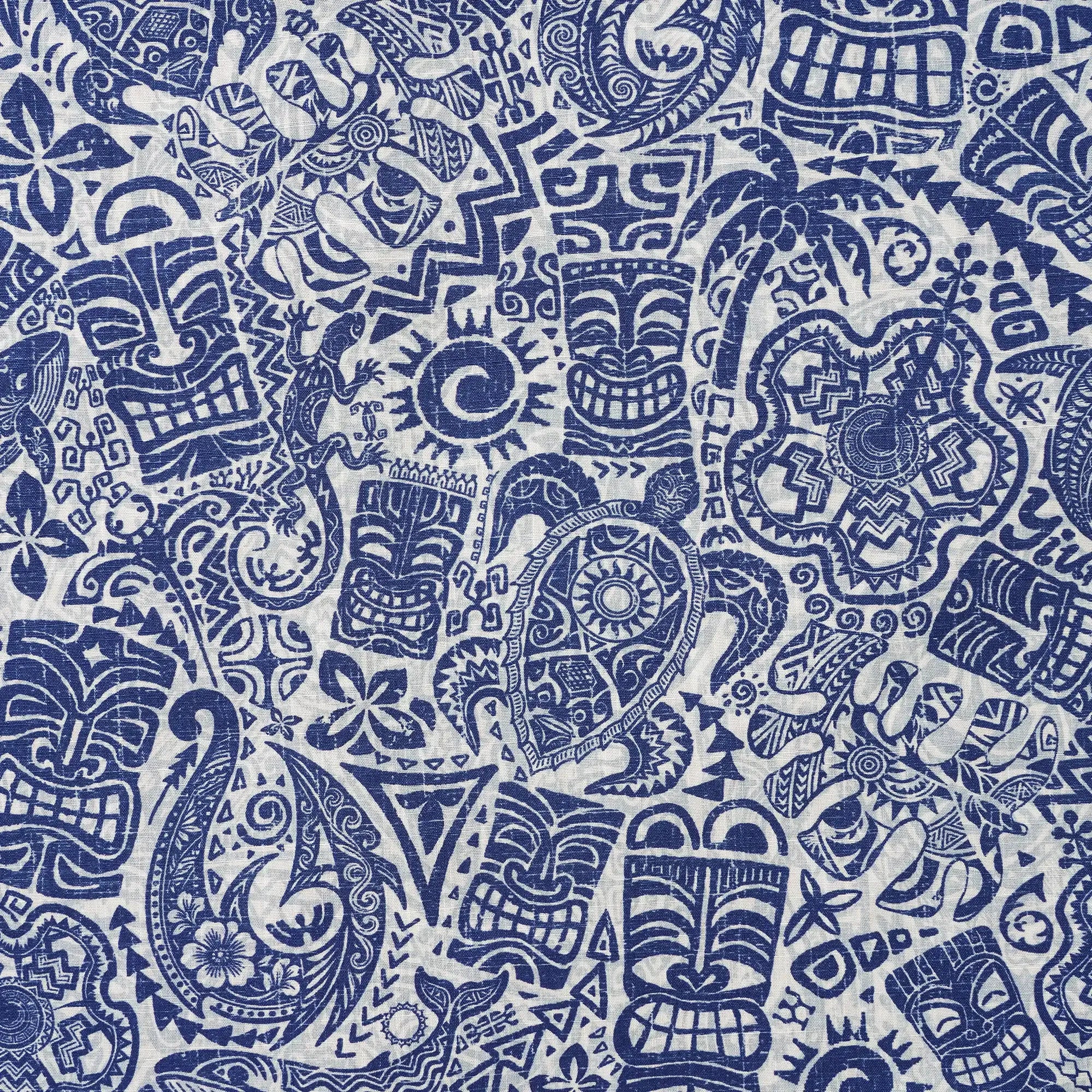 Men's Hawaiian Shirt Short Sleeve Button-down 100% Cotton Blue Aloha Tiki Retro Totem
