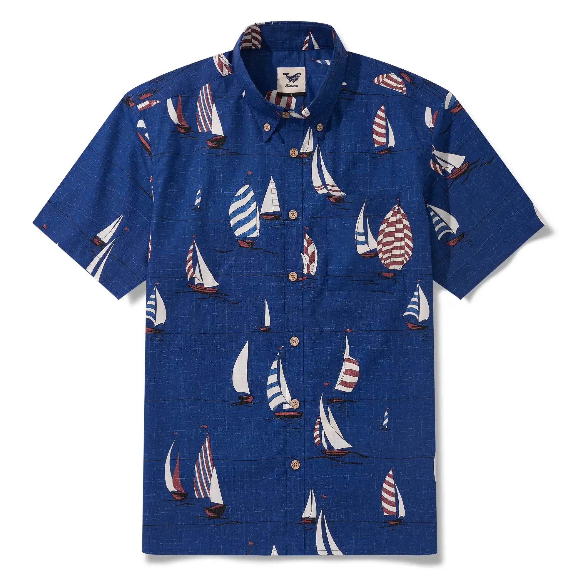 Men's Hawaiian Shirt Short Sleeve Button-down 100% Cotton Blue Aloha Sail into the Horizon