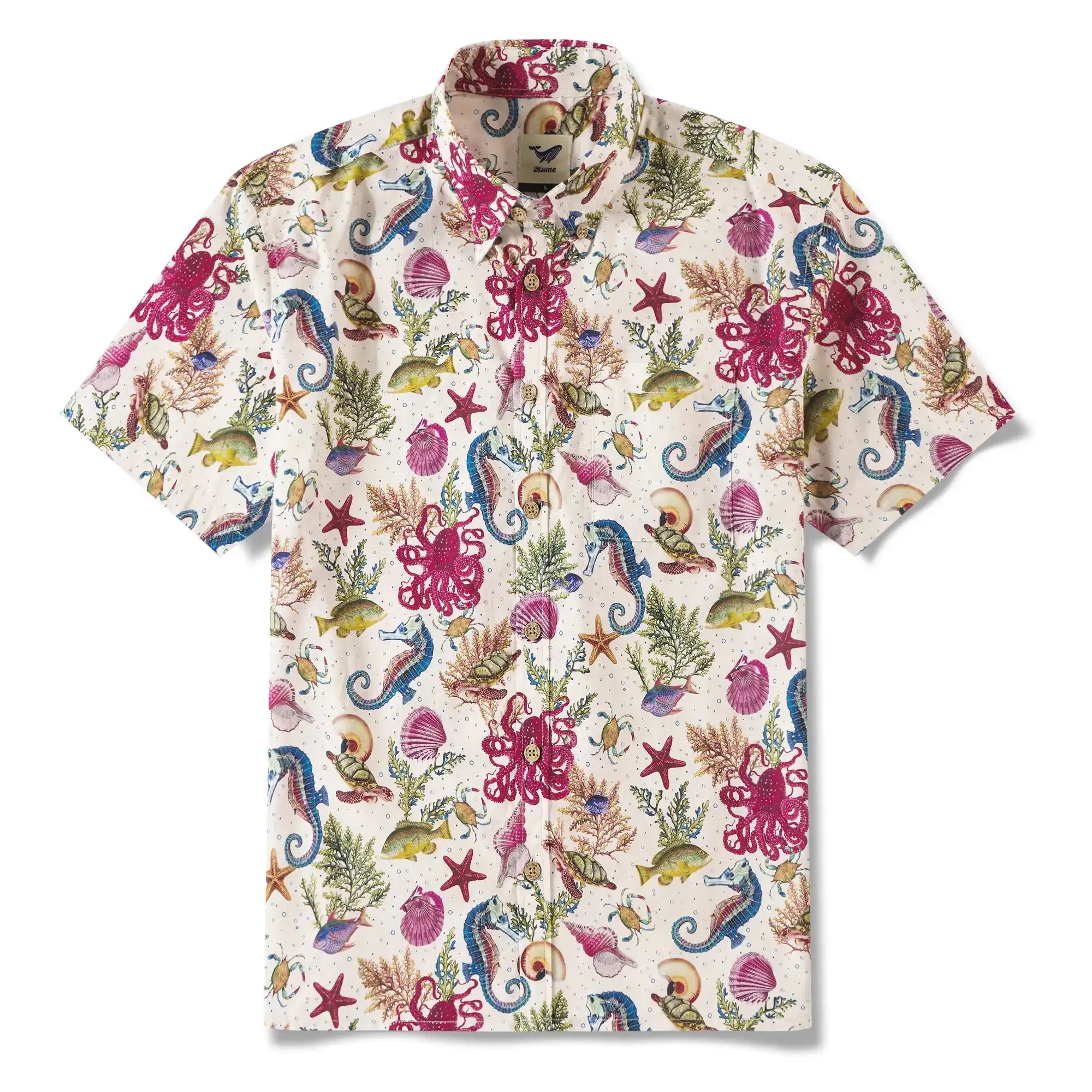 Yiume® Hawaiian Shirt For Men Shirt 100% Cotton Hawaiian Shirt Red Marine Life