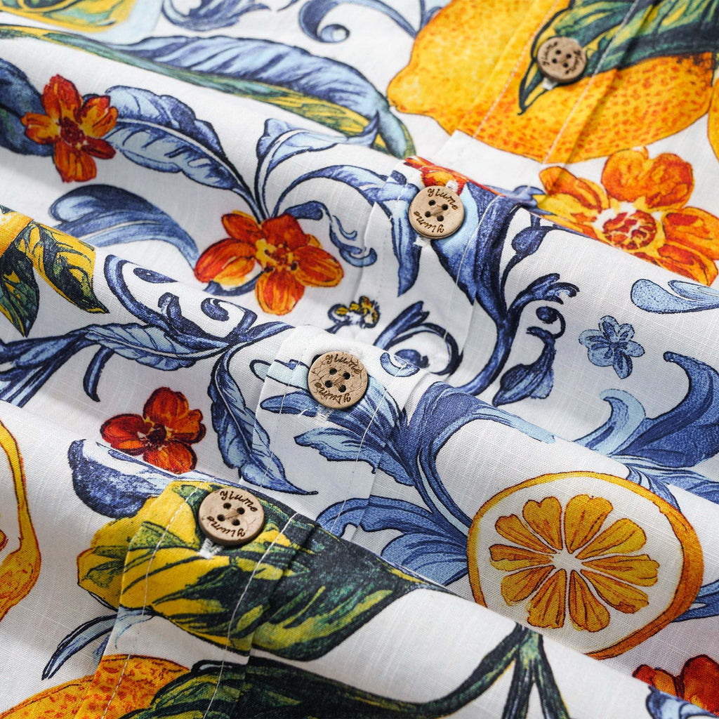 Men's Vintage Blue Hawaiian Shirt Sicily Lemon Shirt Short Sleeve Button-down Tropical Shirt