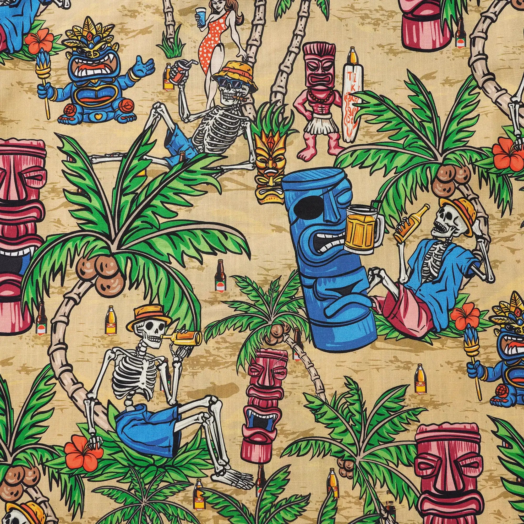 Men's Hawaiian Shirt Short Sleeve Camp Collar 100% Cotton Green Aloha Tiki Seaside Bash