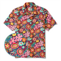 Men's Hawaiian Shirt Short Sleeve Camp Collar 100% Cotton Blue Aloha Multicolor Super Bloom By Uta Krogmann