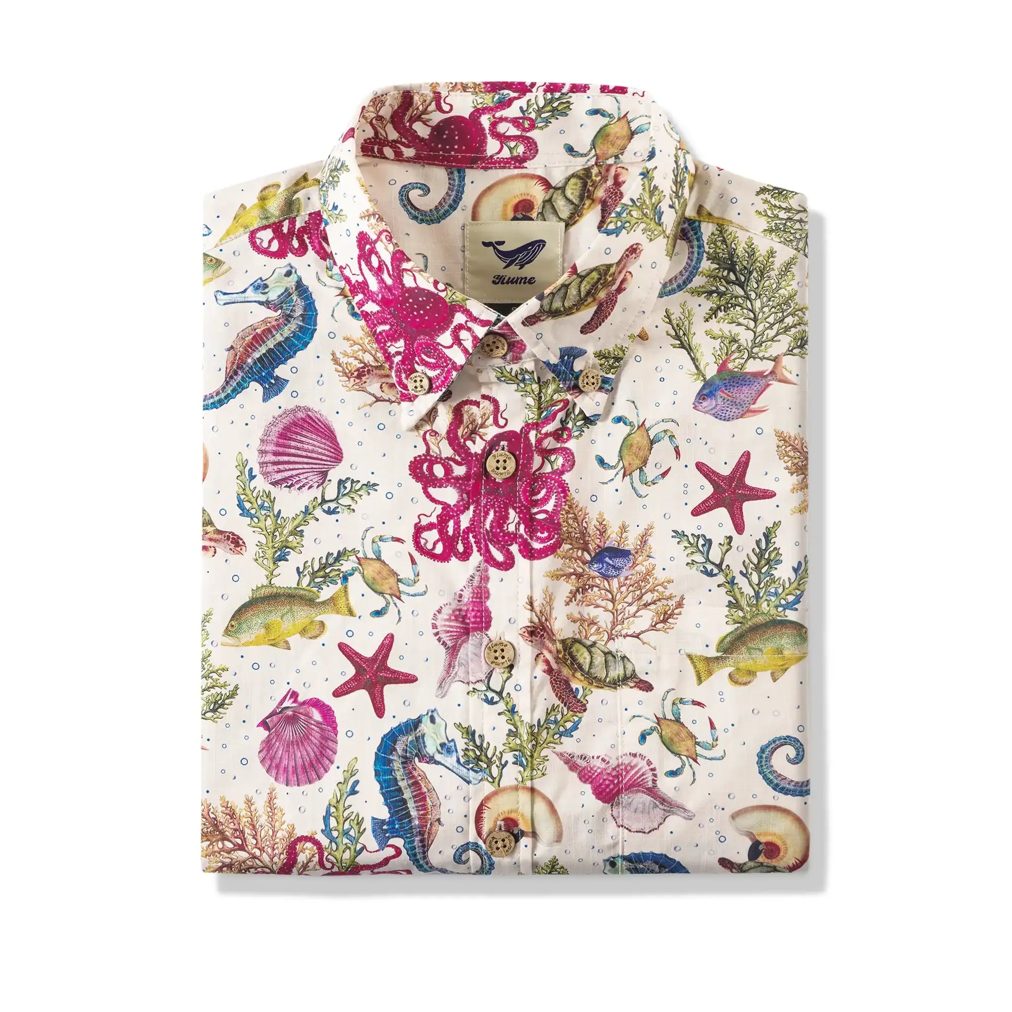 Yiume® Hawaiian Shirt For Men Shirt 100% Cotton Hawaiian Shirt Red Marine Life