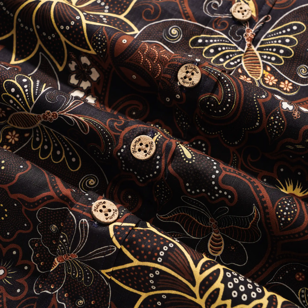 Men's Hawaiian Shirt Short Sleeve Button-down 100% Cotton Yellow Aloha Enchanting Blooms And Butterflies