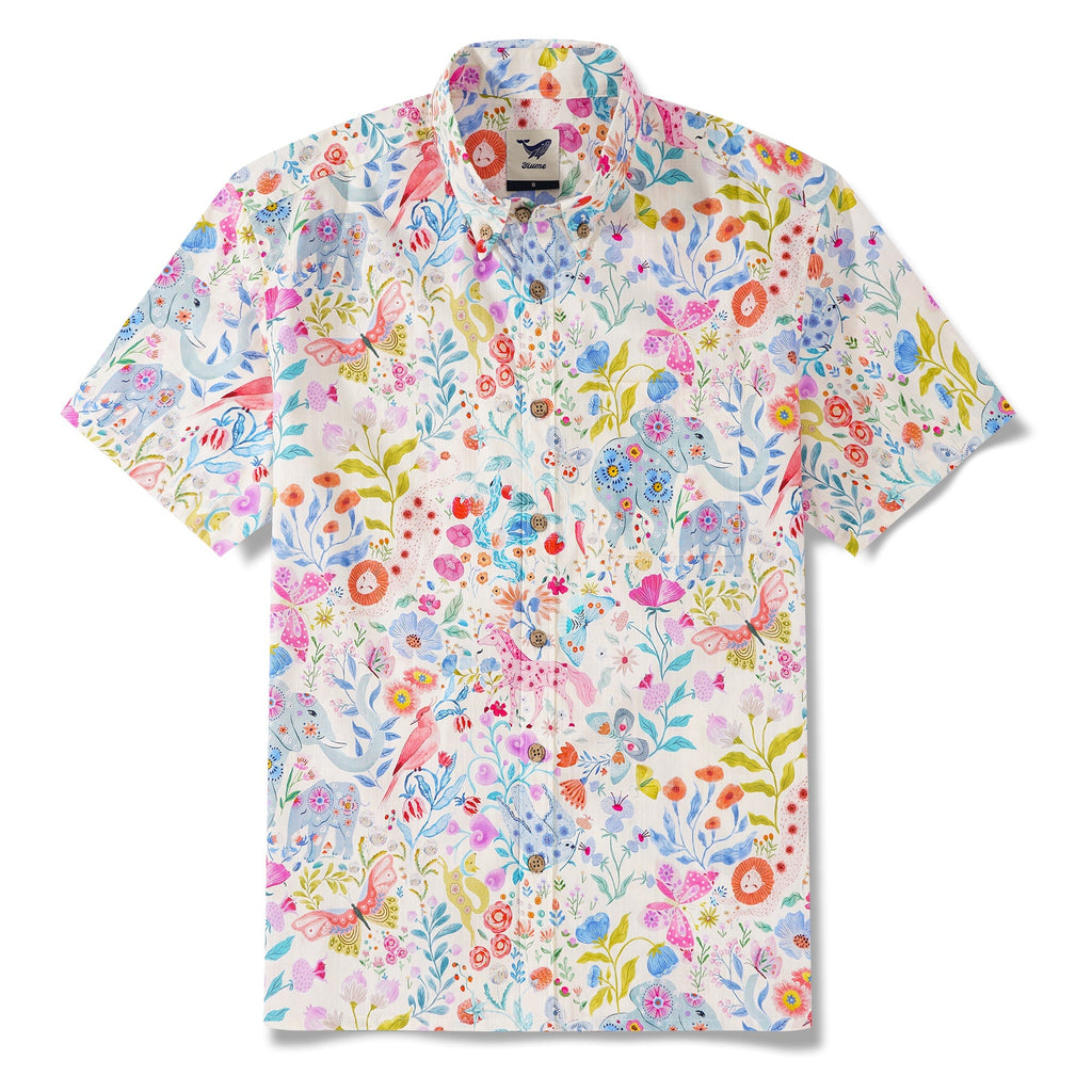 Men's Hawaiian Shirt Short Sleeve Button-down 100% Cotton Aloha Enchanted Wildlife