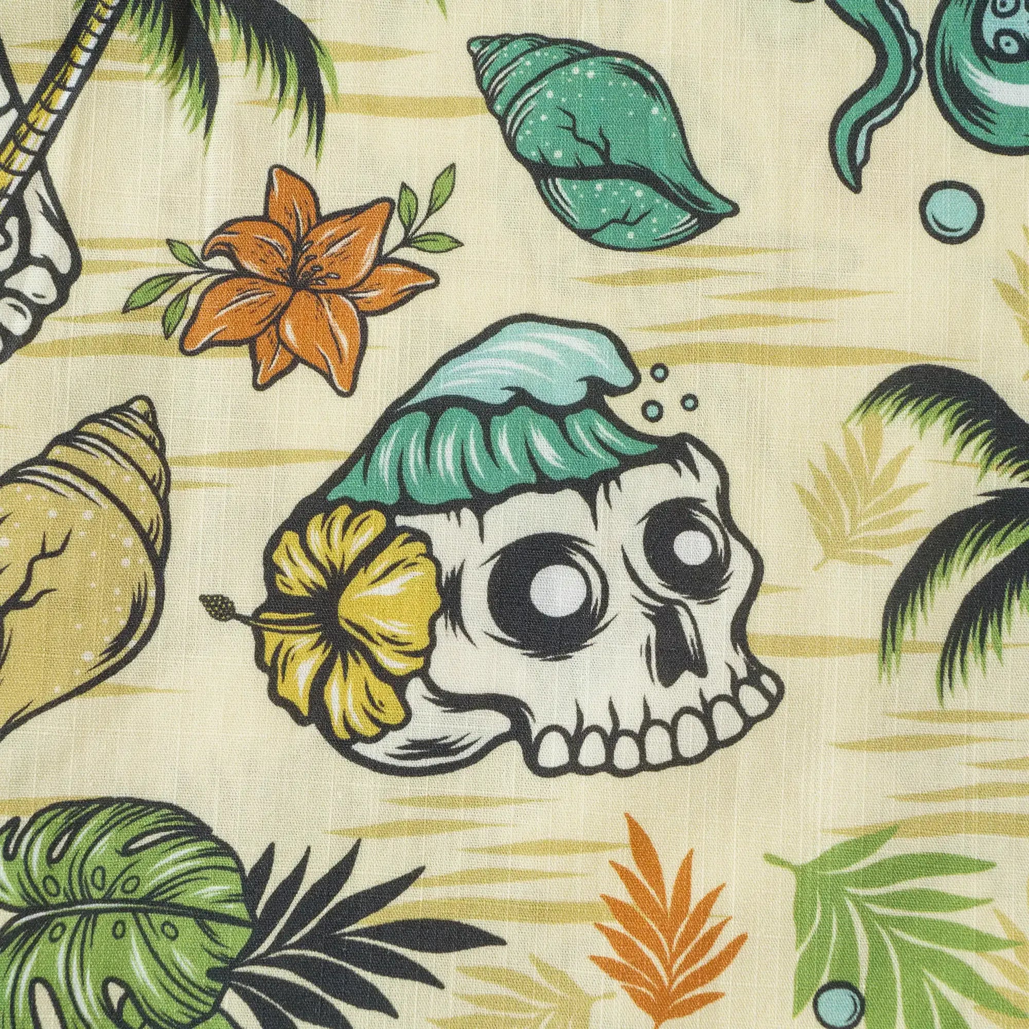 Men's Tropical Hawaiian Shirt 1990s Vintage Skull Shirt Short Sleeve Button-down100% Cotton Green Shirt Aloha Tropical Wilderness Skull By Loinda Flow