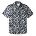 LeosWare® Men's Hawaiian Shirt Short Sleeve Button-up 100% Cotton Blue Aloha Floral Seascape