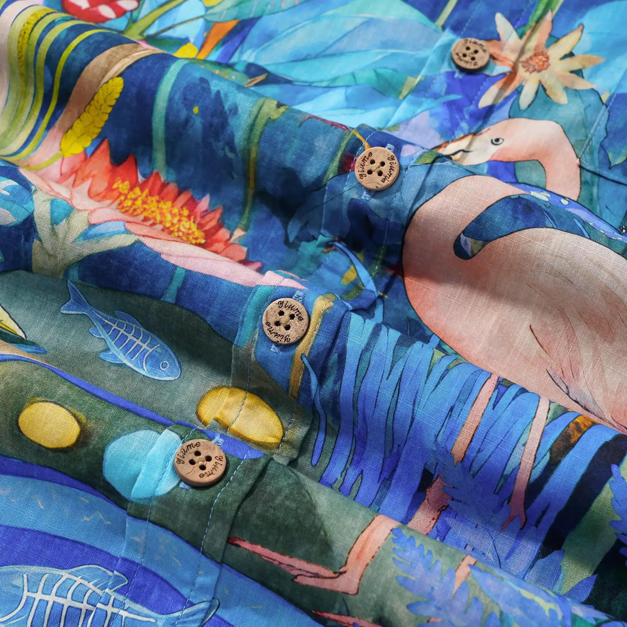 Flamingos Men's Hawaiian Shirt Short Sleeve Button-down 100% Cotton Blue Aloha Magical Jungle Adventure