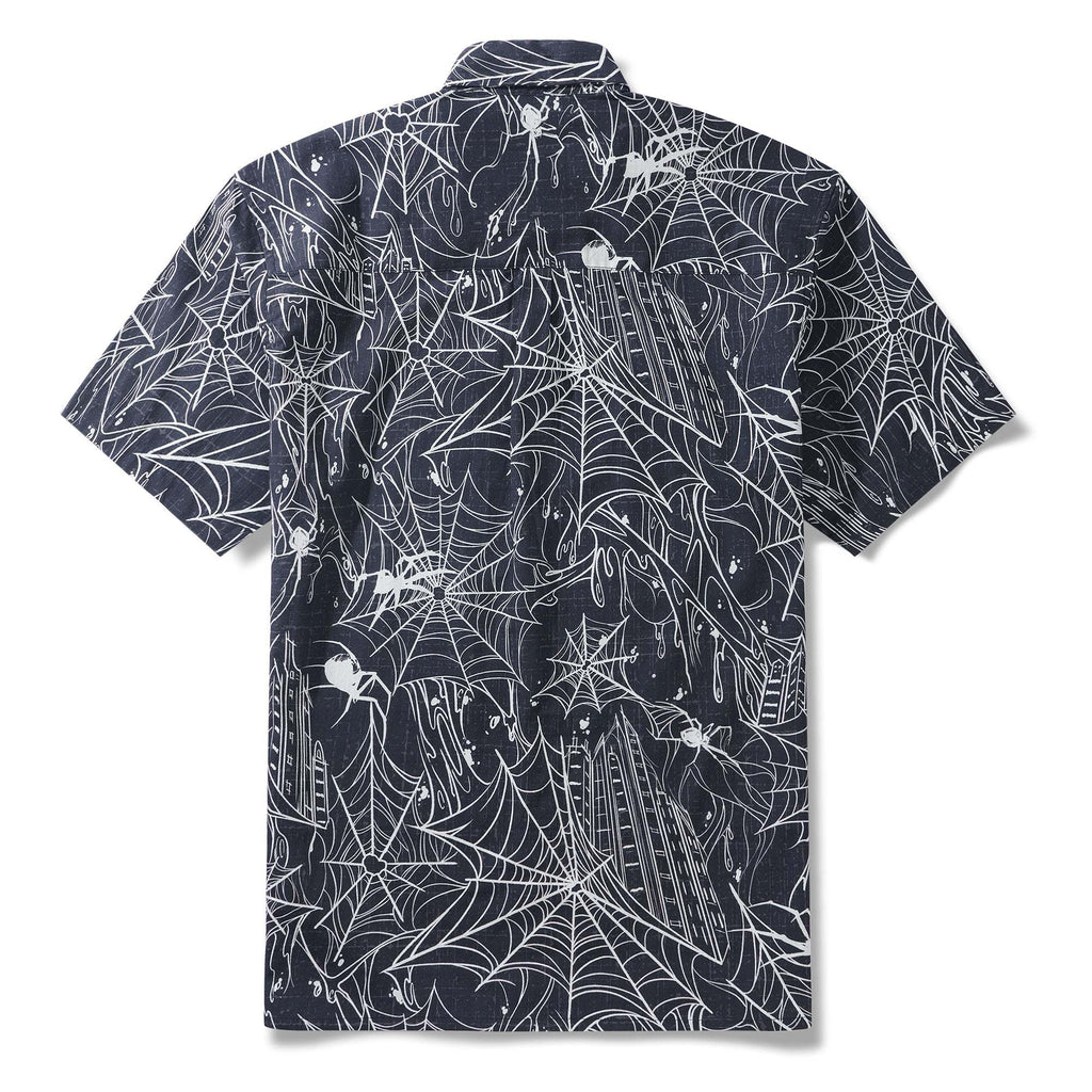 Halloween Gift The Hidden Hunter in the City 100% Cotton Men's Short Sleeve Button-down Shirt Aloha Hawaiian