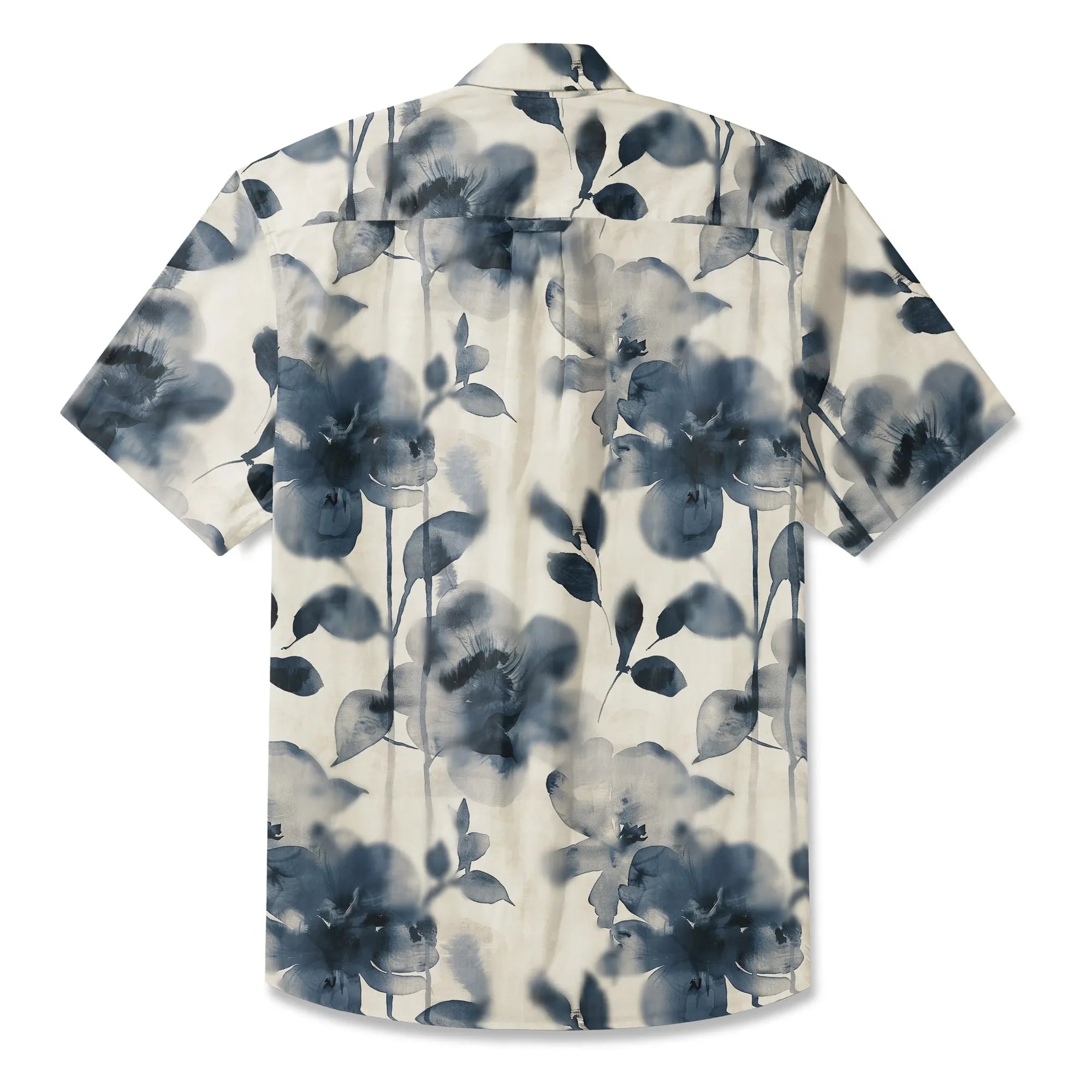 LeosWare® Men's Hawaiian Shirt Short Sleeve Button-up 100% Cotton Blue Aloha Blue And White Ink Charm