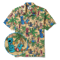 Men's Hawaiian Shirt Short Sleeve Camp Collar 100% Cotton Green Aloha Tiki Seaside Bash