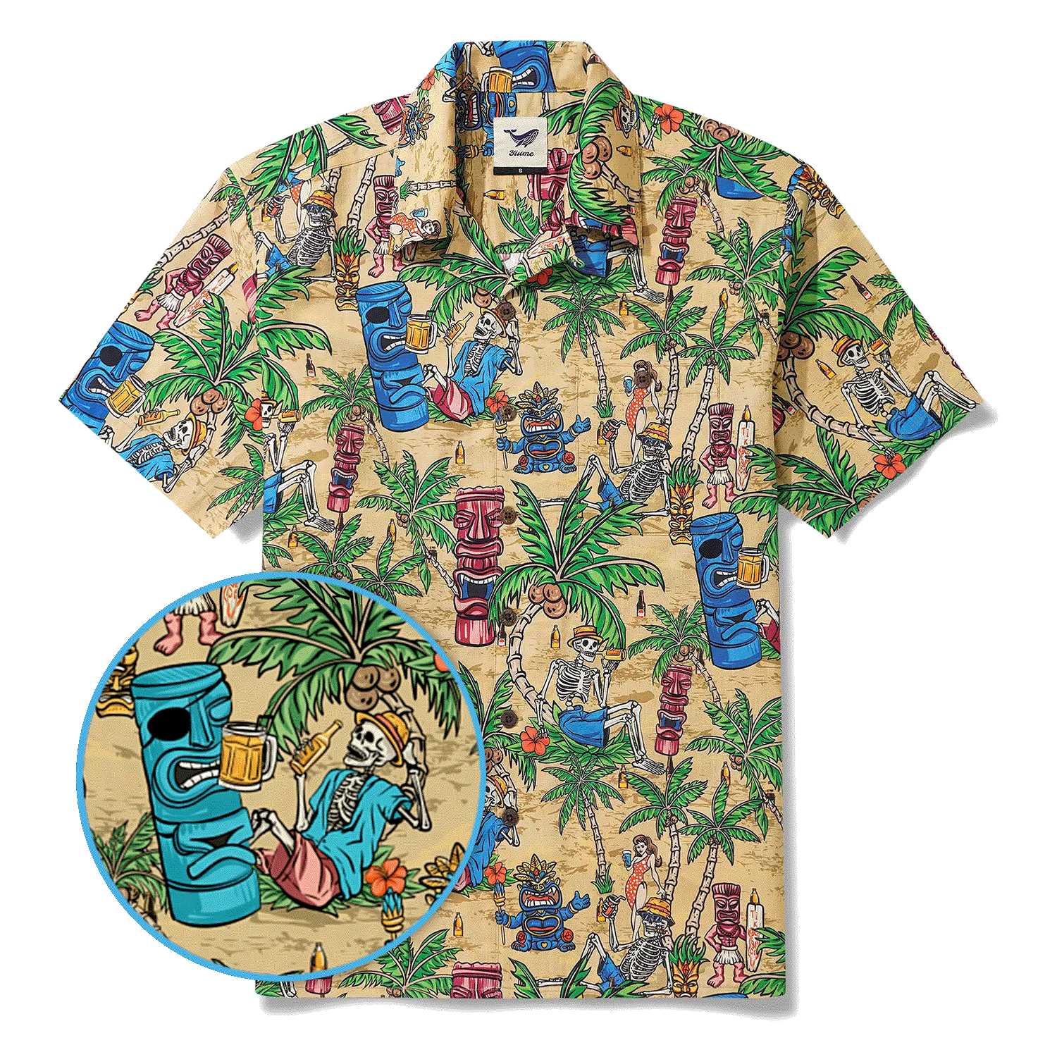Men's Hawaiian Shirt Short Sleeve Camp Collar 100% Cotton Green Aloha Tiki Seaside Bash