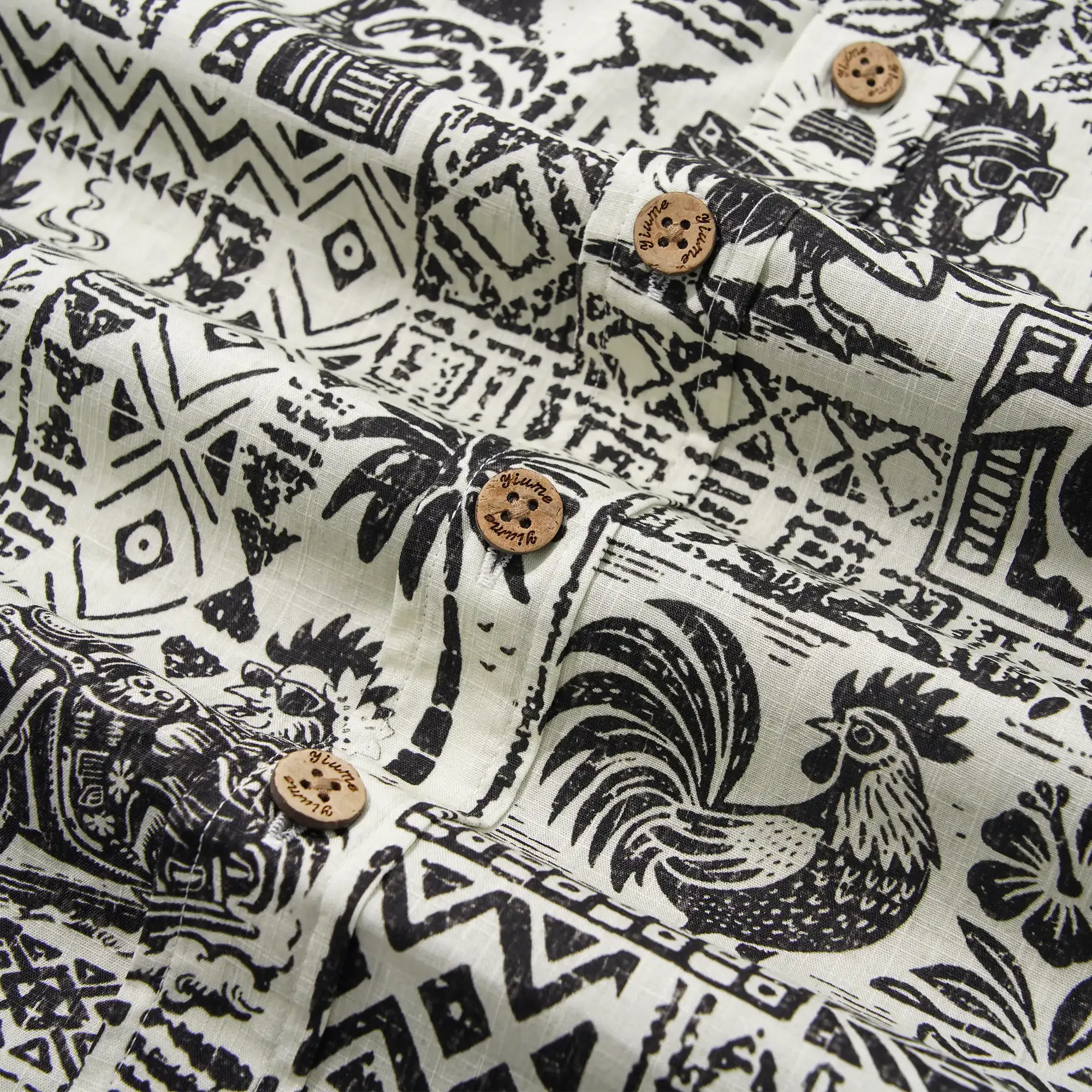 Men's Hawaiian Shirt Short Sleeve Button-down 100% Cotton Black Rooster Aloha The Bone Voyage