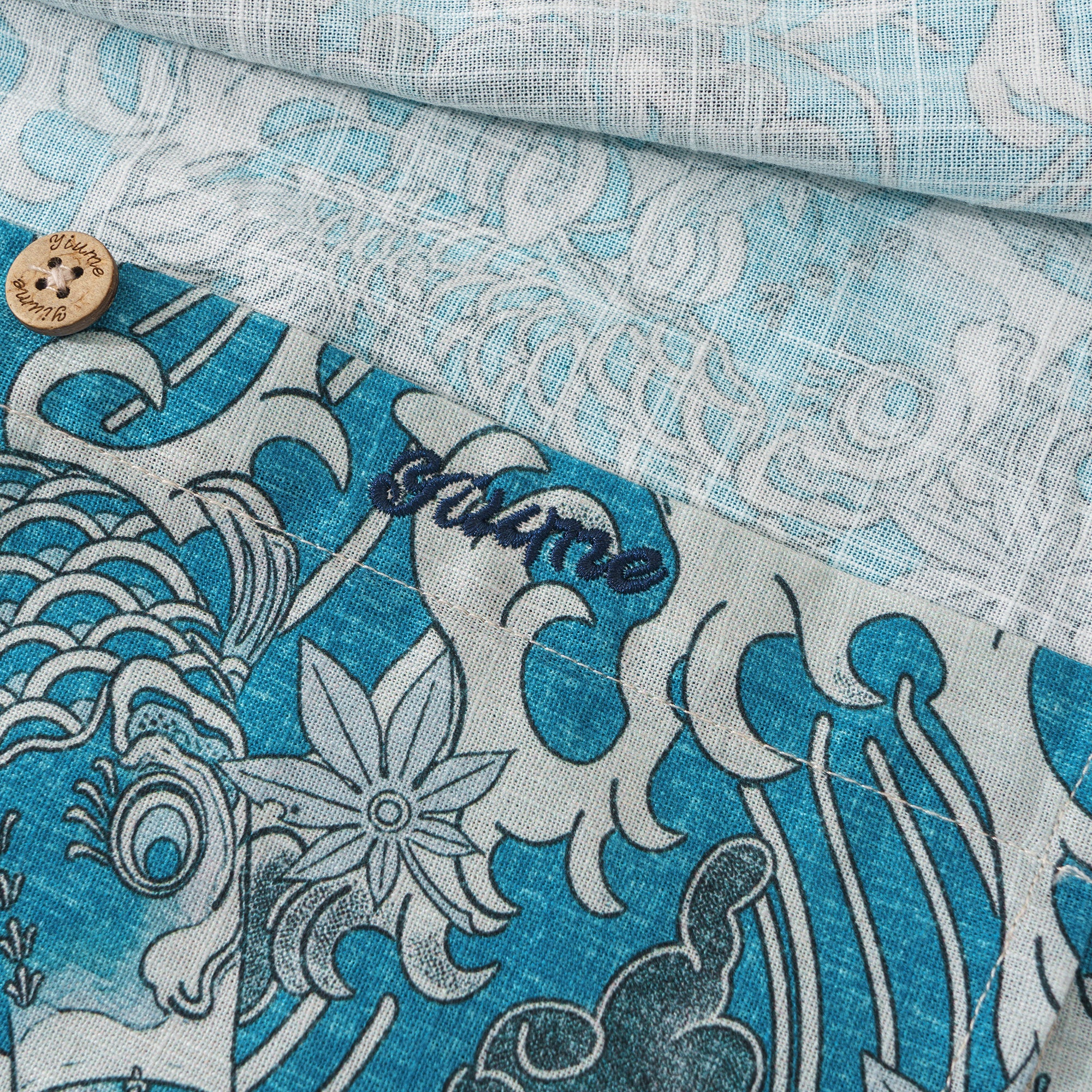 Koi Dance in the Clouds 100% Cotton Men's Aloha Hawaiian Long Sleeve Button-down Shirt