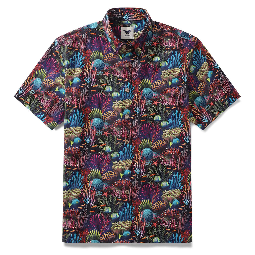 Mens Hawaiian Shirt Short Sleeve Fish Shirt Coral Reef Cotton Beach Shirt Magical World Coral Reef By Uta Krogmann