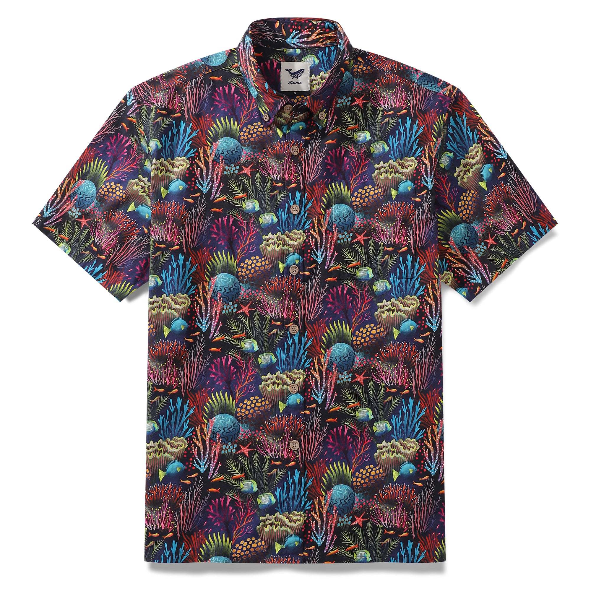Mens Hawaiian Shirt Short Sleeve Fish Shirt Coral Reef Cotton Beach Shirt Magical World Coral Reef By Uta Krogmann