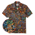 Men's Hawaiian Shirt Short Sleeve Camp Collar 100% Cotton Red Aloha Intergalactic Luau Graffiti