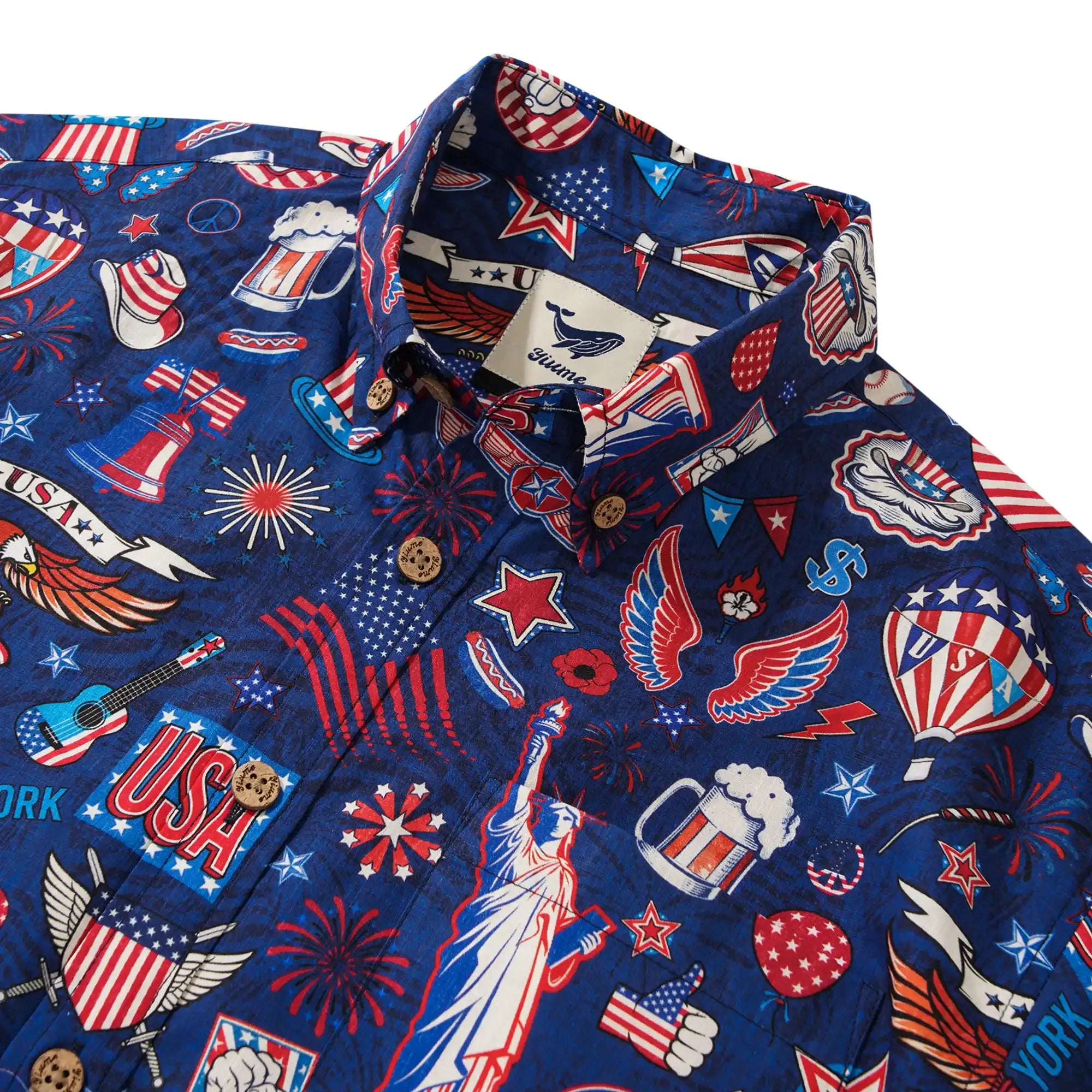 Men's Hawaiian Shirt Short Sleeve Button-down 100% Cotton Blue Aloha Liberty’s Patriot Canvas