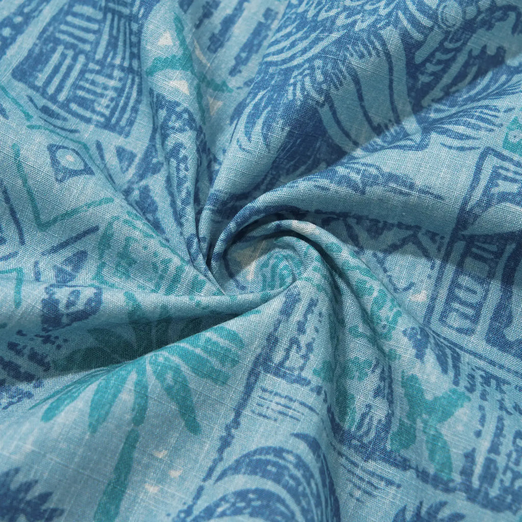 Men's Hawaiian Shirt Short Sleeve Button-down 100% Cotton Blue Rooster Aloha The Bone Voyage