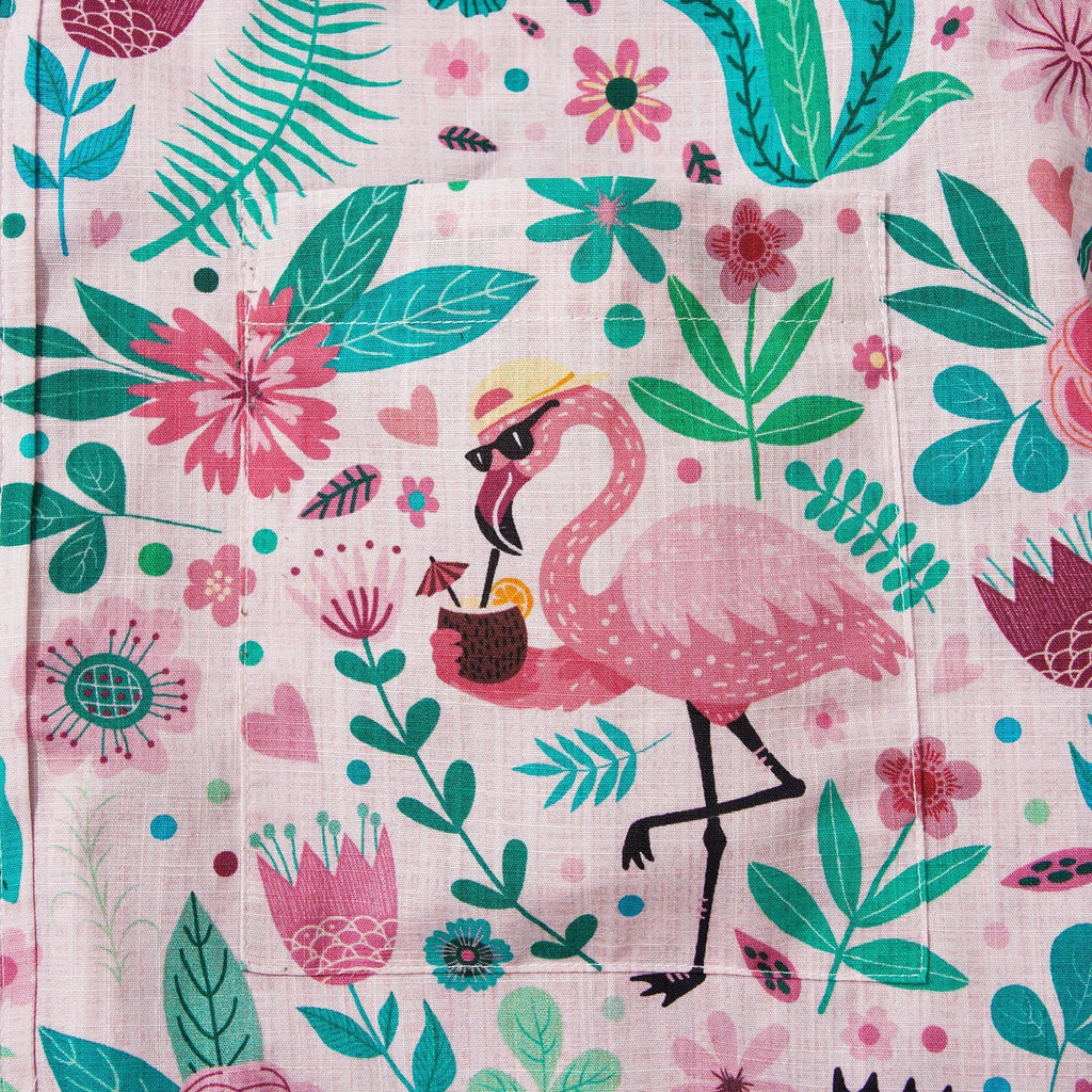Men's Hawaiian Shirt Short Sleeve Button-down 100% Cotton Aloha Flamingo Petal Escape Flamingo