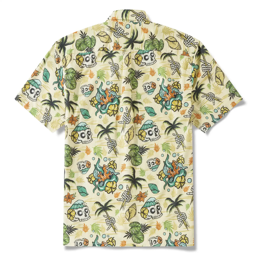 Men's Tropical Hawaiian Shirt 1990s Vintage Skull Shirt Short Sleeve Button-down100% Cotton Green Shirt Aloha Tropical Wilderness Skull By Loinda Flow