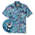 Men's Blue Hawaiian Shirt Fish & Turtle Shirt Short Sleeve Button-down 100% Cotton Blue Aloha Dive Pup