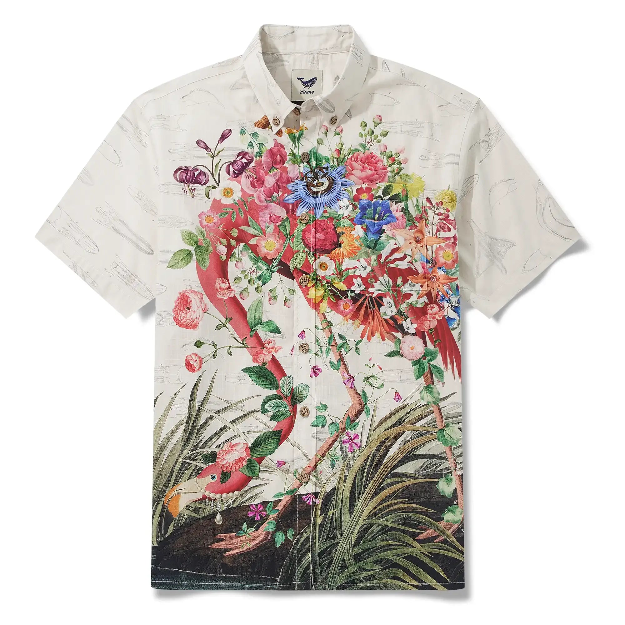 Men's Hawaiian Shirt Short Sleeve Button-down 100% Cotton Flower Floral Aloha Flamboyant Flamingo Blooms