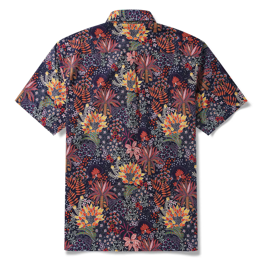 1950s Tropical Hawaiian Shirt For Men Print Short Sleeve 100% Cotton Red Shirt Aloha Quirky Plants